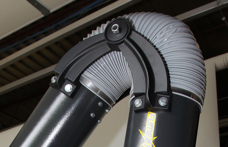 A close up of the anti-droop friction plates of a flexible capture arm to ensure it stays in place.