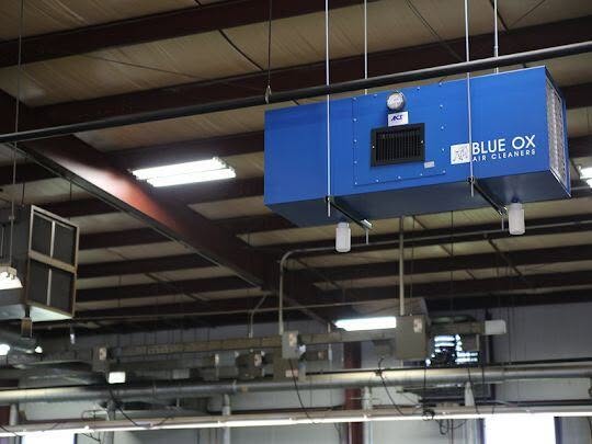 Blue Ox OX3500C ambient air cleaner hanging from the ceiling at Mac Fasteners