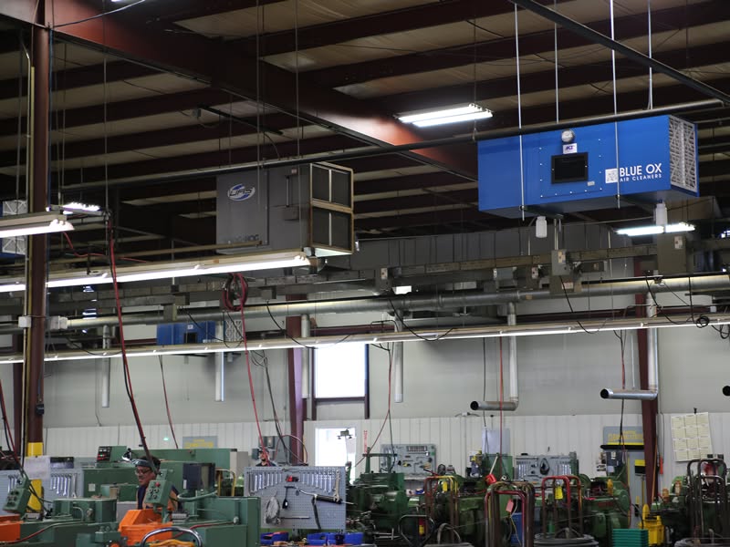 OX3500C air cleaner installed for oil mist control at Mac Fasteners