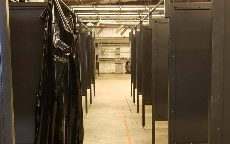 Welding Booths installed in high school to remove fumes and smoke.